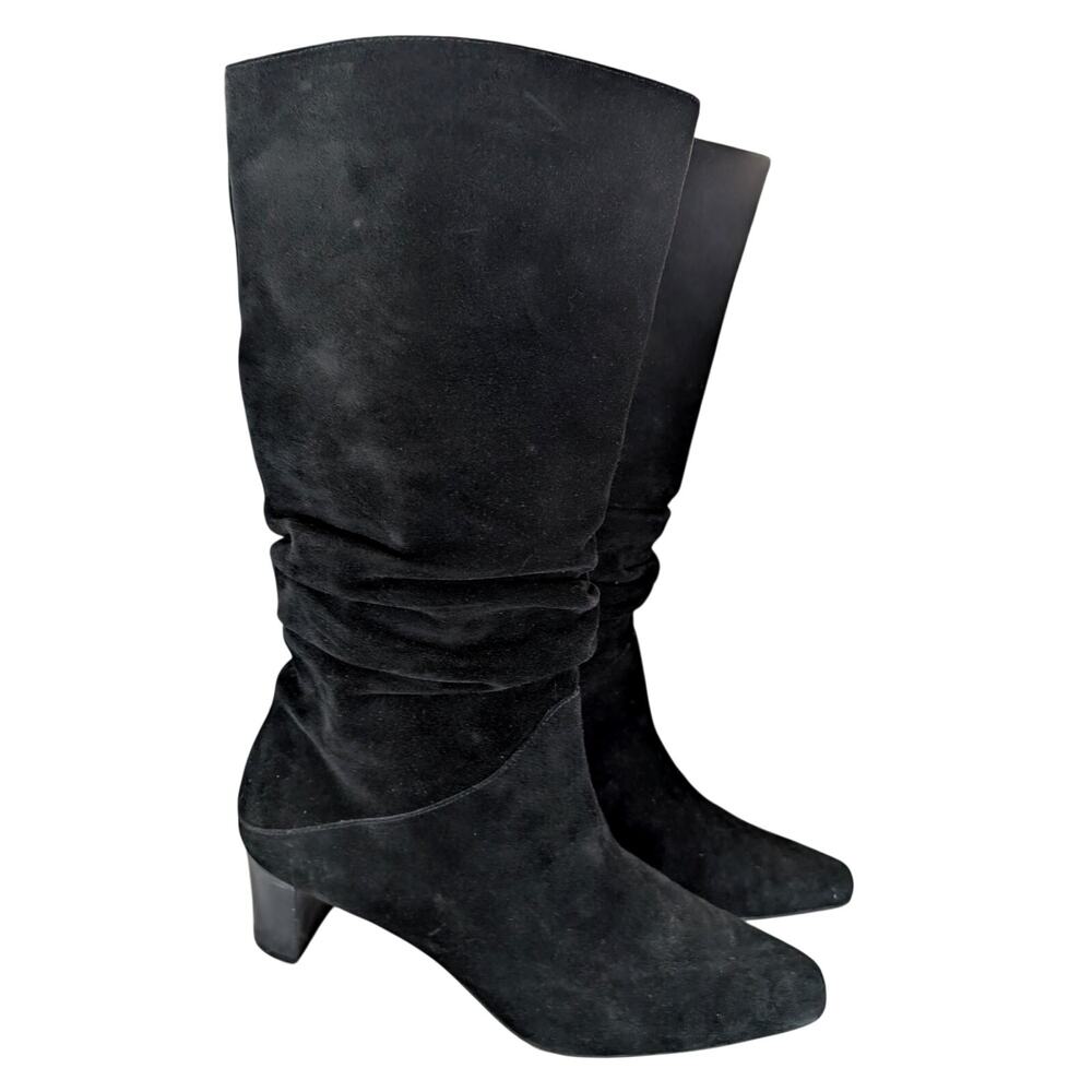 TALBOTS! BLACK GENUINE SUEDE LEATHER, BRAZILIAN MADE SEMI SCRUNCHY BOOTS! 8.5B